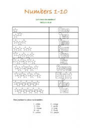 English worksheet: Numbers and colours