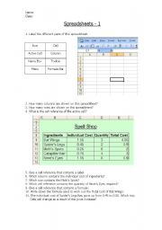 English worksheet: Spreadsheet Basics 1