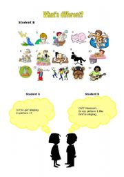 English Worksheet: Whats different? - Present continuous - card B