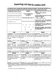 English Worksheet: What do the Numbers Mean? - Numerology