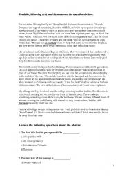 English Worksheet: Reading Test