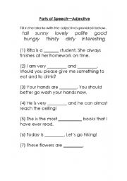 English Worksheet: Parts of Speech--Adjective