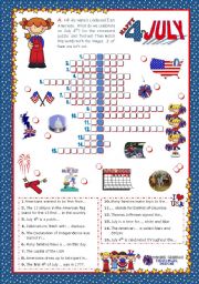 English Worksheet: 4th of July - Happy Birthday America! - Crossword puzzle for Elementary and Lower Intermediate students