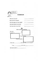 English worksheet: About Me - Self Profile