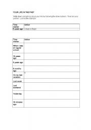 English worksheet: Your life in the past