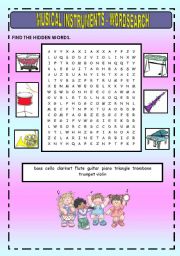 English Worksheet: MUSICAL INSTRUMENTS - WORDSEARCH