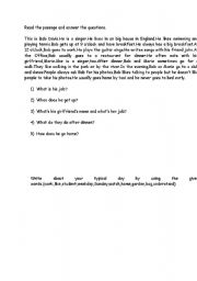 English worksheet: reading activity