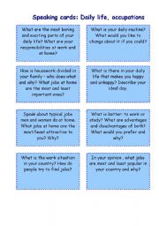 English Worksheet: Speaking cards: Daily life, occupations