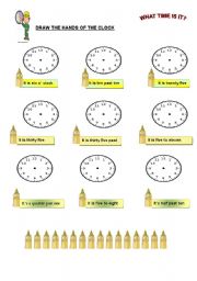 English Worksheet: DRAW THE HANDS OF THE CLOCK