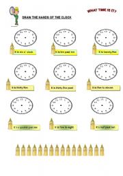 English Worksheet: DRAW THE HANDS OF THE CLOCK