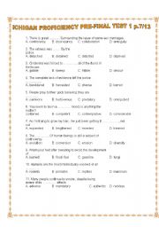 English Worksheet: PRE-FINAL MULTIPLE CHOICE VOCABULARY  TEST 1
