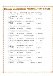 PRE-FINAL MULTIPLE CHOICE VOCABULARY  TEST 1