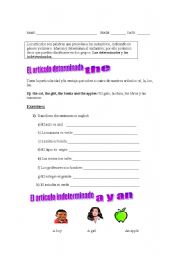 English worksheet: articles a-an