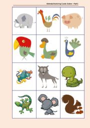 English Worksheet: Animals Matching Cards Game  Part 3