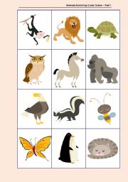 English Worksheet: Animals Matching Cards Game  Part 1