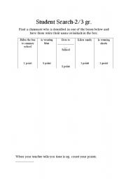 English worksheet: Student Search for 2nd/3rd graders