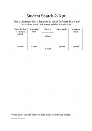 English Worksheet: Student Search for 2nd/3rd graders