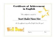 English Worksheet: Editable English Certificate - Gold Star