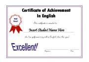 English Worksheet: Editable Award Certificate English Maroon/Blue