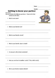 English worksheet: Getting to know you