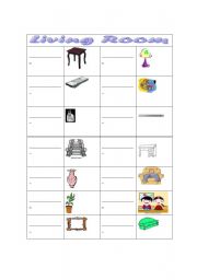 English Worksheet: LIVING ROOM pictionary vocabulary sheet