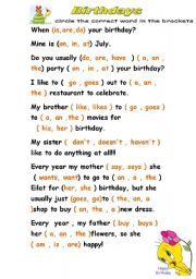 English Worksheet:  birthday celebrate