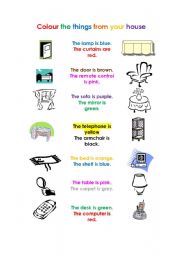 English Worksheet: Colour things from the house