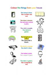 English worksheet: Colour things from the house