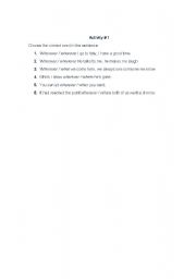 English Worksheet: use of wherever, whenever, when and where
