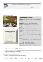 English Worksheet: Taking restaurant bookings - waiters (fully editable)