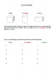 English Worksheet: 3-D Shapes