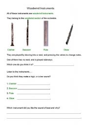 English worksheet:  Instruments and Their Place In The Orchestra