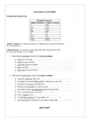 English worksheet: Personal pronouns