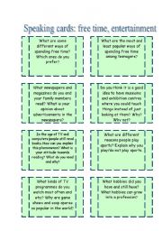 English Worksheet: Speaking cards: free time