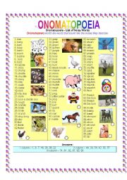 English Worksheet: List of 95 Noisy Words with pictures