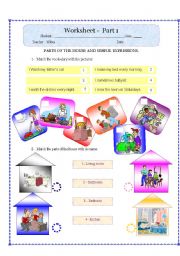 English Worksheet: parts of the house simple present
