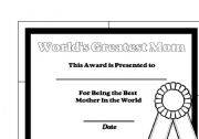 English worksheet: Best Mom Certificate