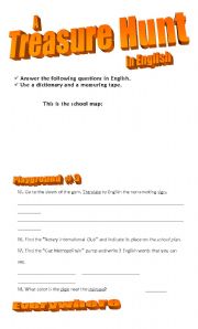 English Worksheet: Awesome Treasure Hunt (outside)!!