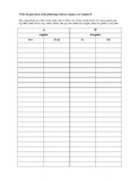 English worksheet: regular and irregular verbs