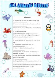 English Worksheet: sea animals riddles