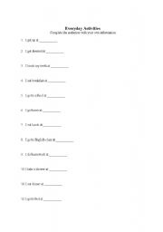 English Worksheet: Everyday Activities