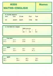 English Worksheet: Maths and English for kids and juniors