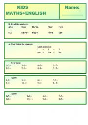 English worksheet: Maths and English for kids and juniors