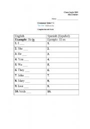 English worksheet: verb to be in english and spanish