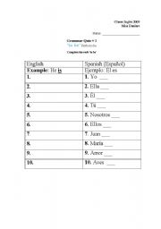 English worksheet: verb to be from spanish to english