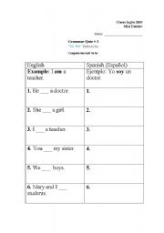English worksheet: verb to be and spanish
