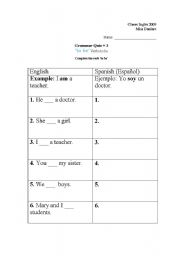 English Worksheet: verb to be and spanish