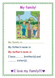 English Worksheet: My family!