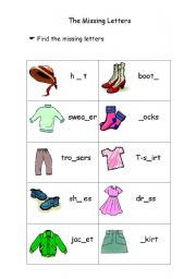 English Worksheet: The missing letter - clothes fun