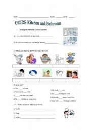 English worksheet: kitchen and bathroom